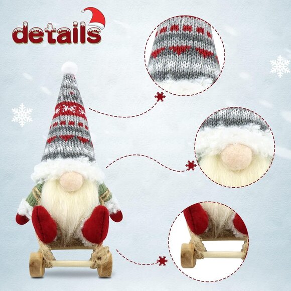 Lucky Christmas Gnomes Set - 3 Mini Plush Gnomes with Sleds...